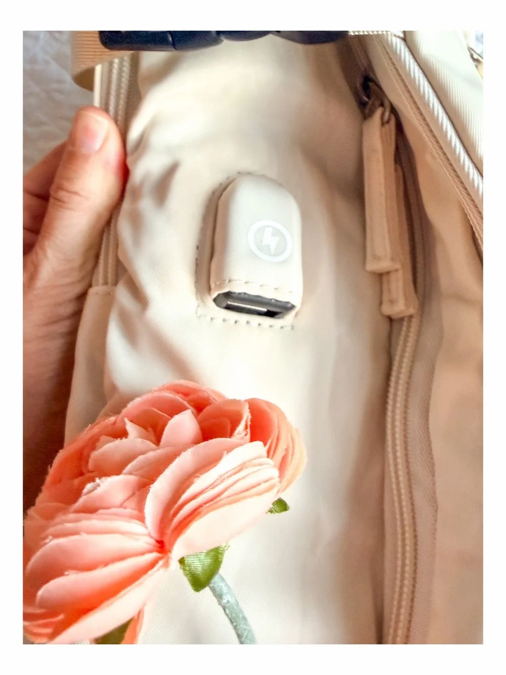Cream Laptop Backpack USB Charging Port Travel Work School Carry On 17”
